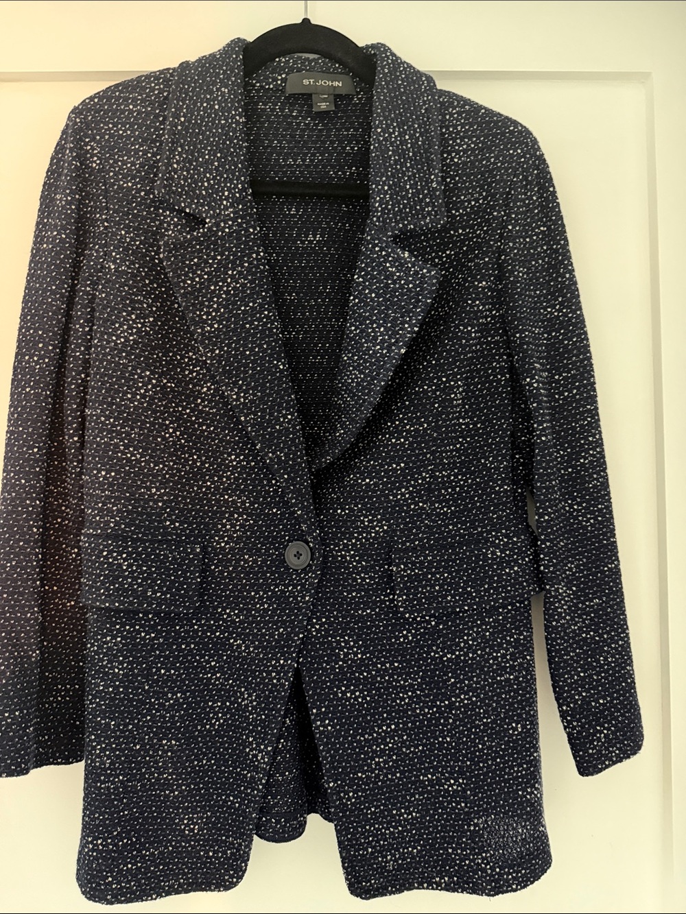 St. John Navy & White Knit Tweed Blazer Jacket